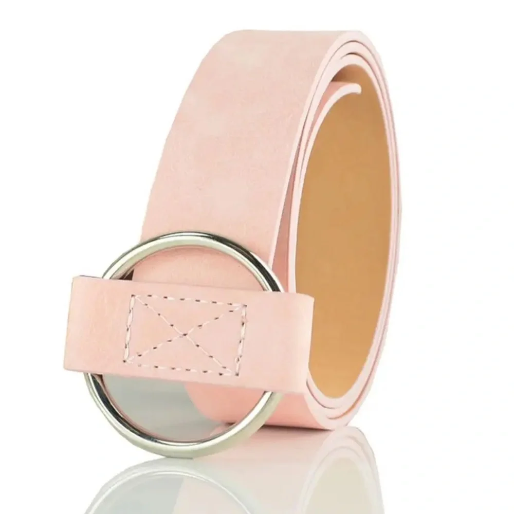 NEW| Women’s 1 Piece Minimalist PU Leather Silver Ring Buckle Belt